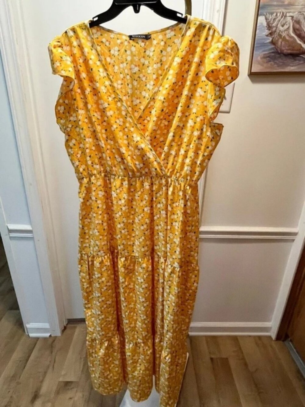 Sunny Yellow Floral Maxi Dress with Flutter Sleeves - Summer and Autumn Vibes!
